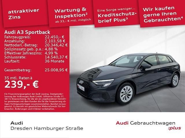 Manhattangrau metallic Gebraucht 2023 Audi A3 Sportback e-tron Kleinwagen | 22.285 € (Superpreis) - Bild 1/3