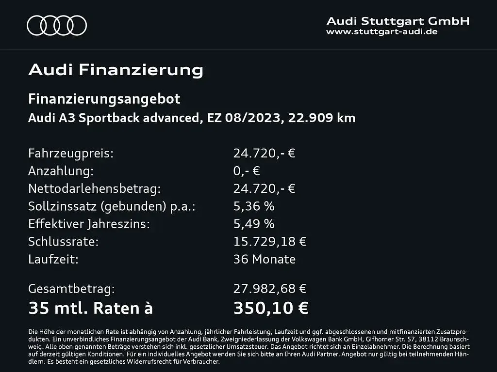 Gebraucht Audi A3 Advanced 150 PS (110 kW) 2023 Brillantschwarz Limousine