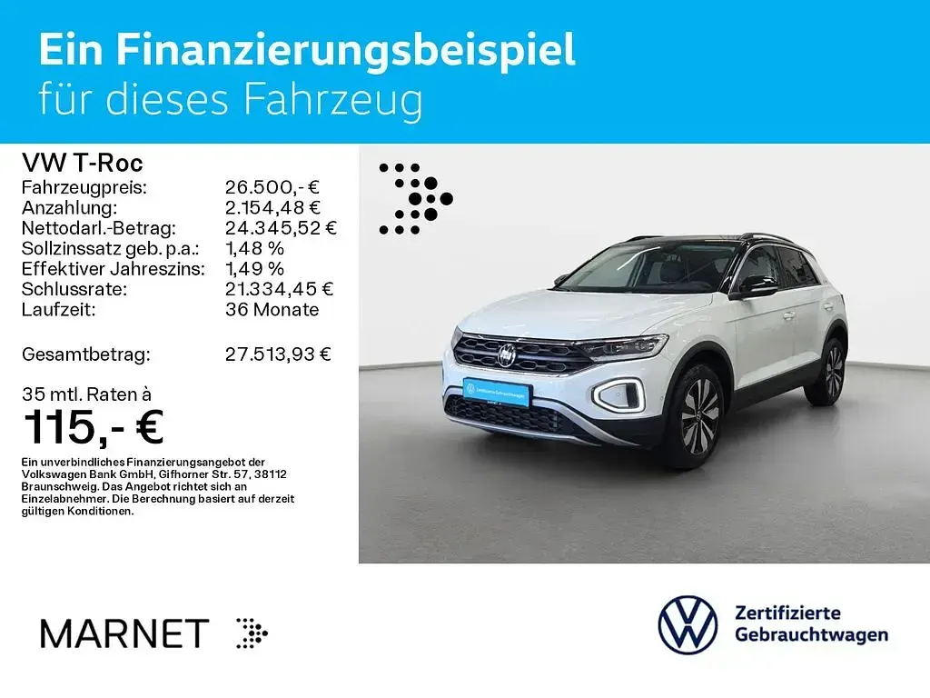 Gebraucht VW T-Roc Goal 150 PS (110 kW) 2025 Pure white/schwarz SUV