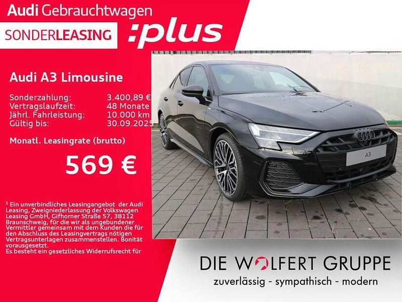 Mythosschwarz metallic Gebraucht 2025 Audi A3 S-Line Limousine | 48.367 € (Teuer) - Bild 1/4