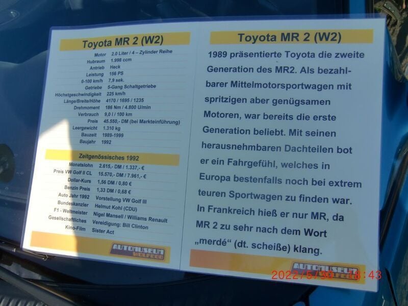 Gebraucht Toyota MR2 156 PS (114 kW) 1992 Blau metallic Coupé
