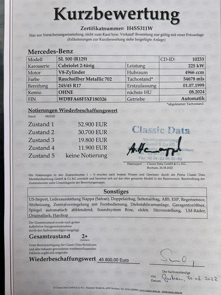 Gebraucht Mercedes SL500 225 PS (165 kW) 1999 Silber Cabrio