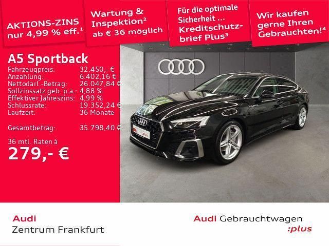 Mythosschwarz metallic Gebraucht 2022 Audi A5 Sportback Basis Limousine | 32.450 € (Fairer Preis) - Bild 1/2