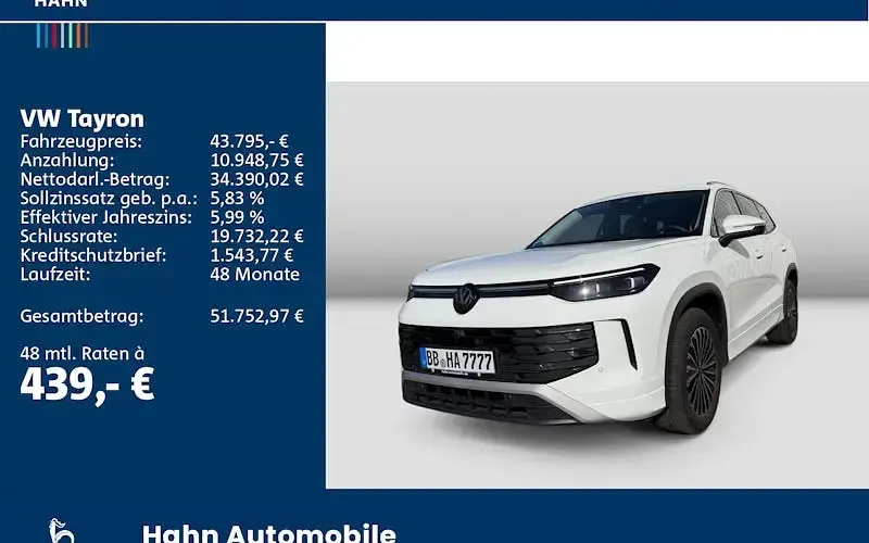 Brugt VW Tayron Elegance 150 HK (110 kW) 2025 Hvid SUV
