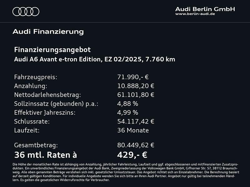 Gebraucht Audi A6 e-tron Performance 269 kW (367 PS) 2025 Malpeloblau metallic Kombi