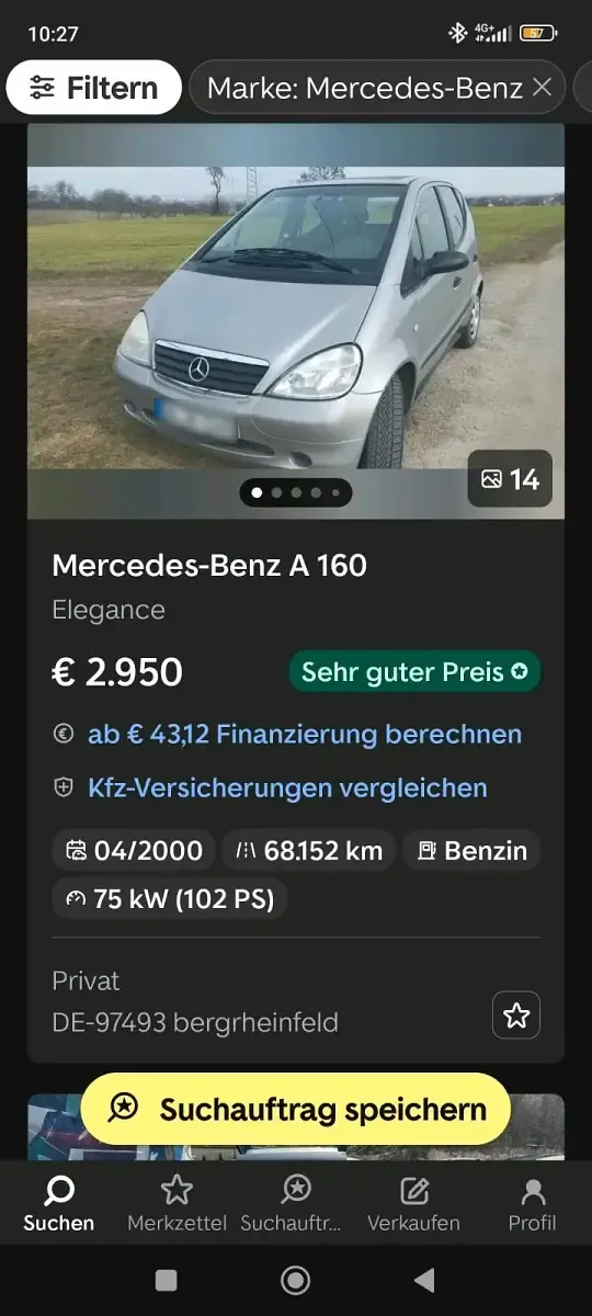 Gebraucht Mercedes A160 102 PS (75 kW) 2000 Grau Kleinwagen
