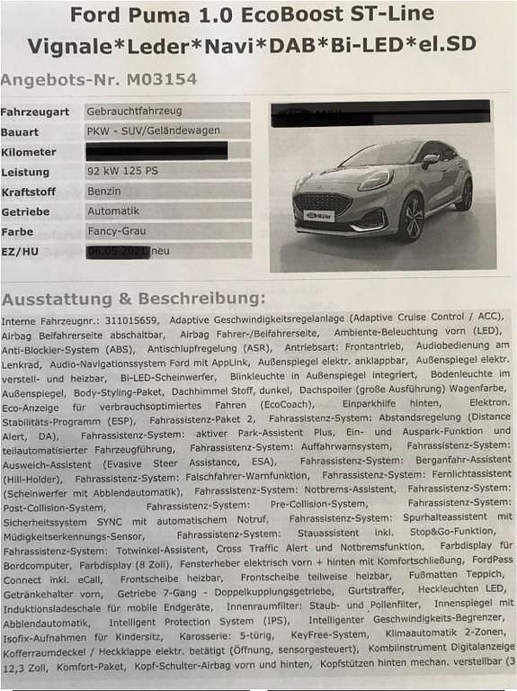 Gebraucht Ford Puma ST-Line 125 PS (91 kW) 2021 SUV