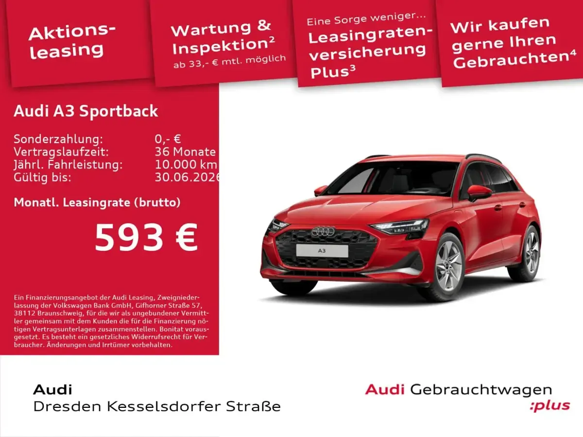 Usata Audi A3 Sportback e-tron Advanced Plus 204 CV (150 kW) 2025 Rosso Utilitaria