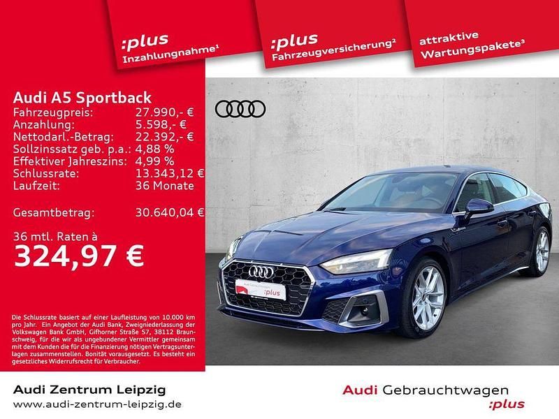 Navarrablau metallic Gebraucht 2021 Audi A5 Sportback Basis Kleinwagen | 27.990 € (Fairer Preis) - Bild 1/3