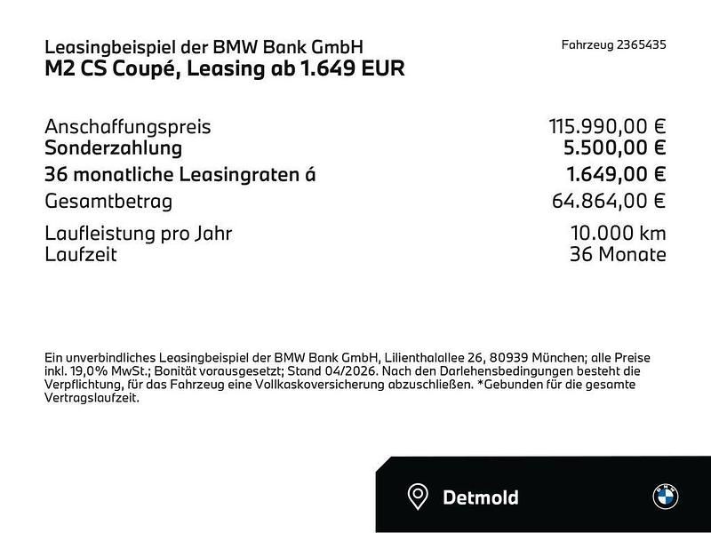 Ny BMW M2 Performance 530 HK (389 kW) 2025 Sort Coupe