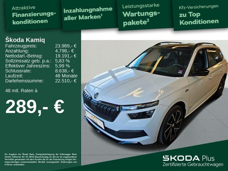 Weiß Gebraucht 2021 Skoda Kamiq Monte Carlo SUV | 23.989 € (Fairer Preis) - Bild 1/4