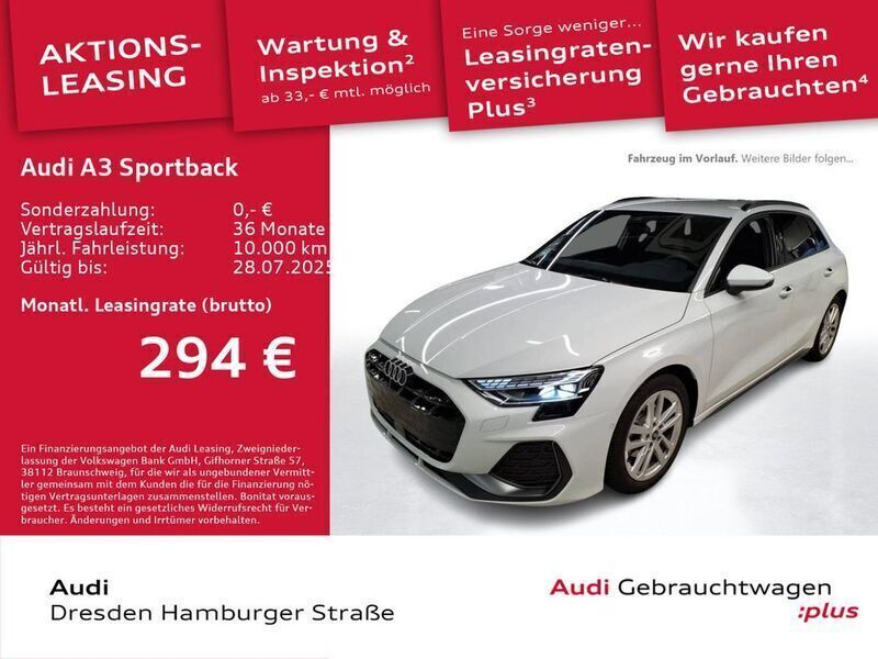 Weiß Gebraucht 2024 Audi A3 Sportback S-Line Limousine | 36.890 € (Teuer) - Bild 1/3