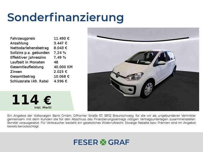 Pure white Gebraucht 2021 VW up! move up! Kleinwagen | 11.490 € (Fairer Preis) - Bild 1/3