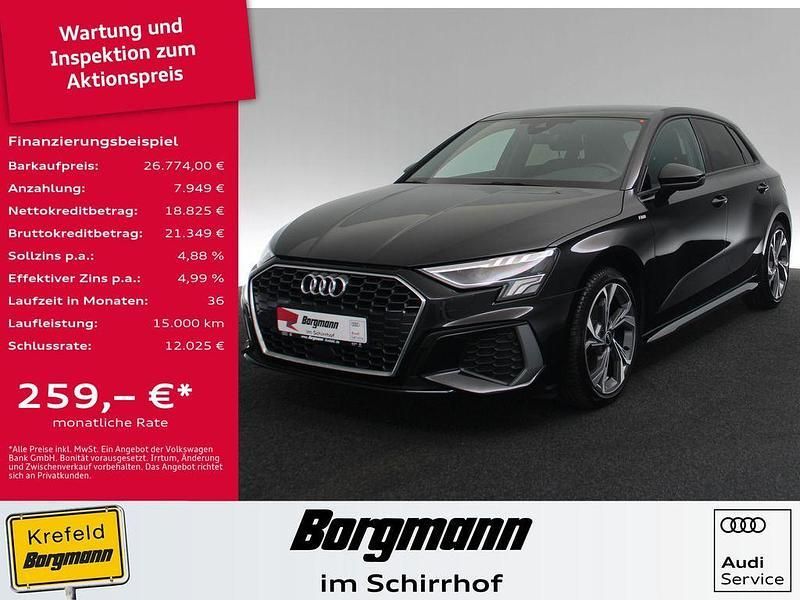 Schwarz Gebraucht 2022 Audi A3 Sportback S-Line Limousine | 26.774 € (Fairer Preis) - Bild 1/4