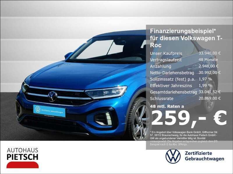 Blau Gebraucht 2024 VW T-Roc Cabriolet R-line Cabrio | 33.940 € (Guter Preis) - Bild 1/3