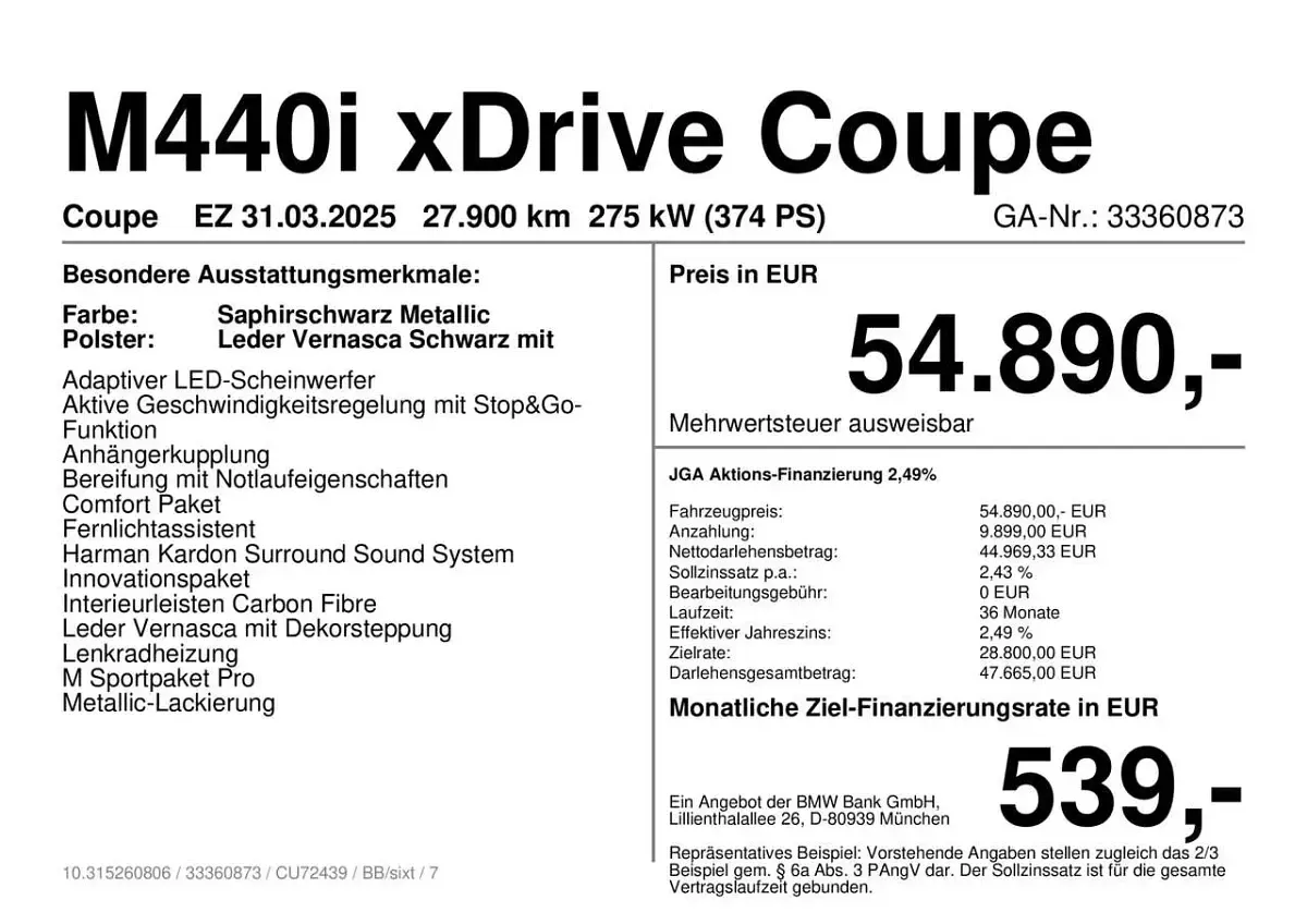 Gebraucht BMW M440 M Sport 374 PS (275 kW) 2025 Saphirschwarz metallic Coupé