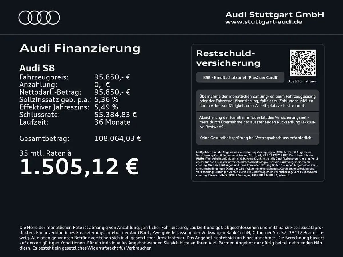 Gebraucht Audi S8 Comfort 571 PS (419 kW) 2024 Mythosschwarz metallic Limousine