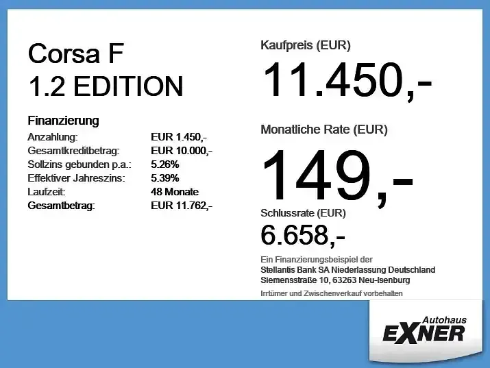 Gebraucht Opel Corsa Edition 75 PS (55 kW) 2023 Jade weiß/spiegel schwarz lackiert Kleinwagen