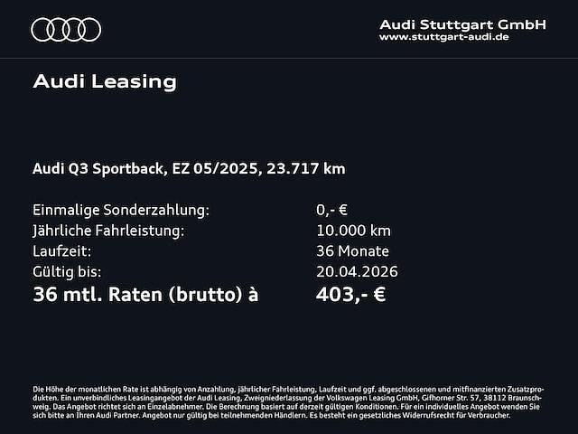 Gebraucht Audi Q3 Sportback Performance 190 PS (139 kW) 2025 Schwarz SUV