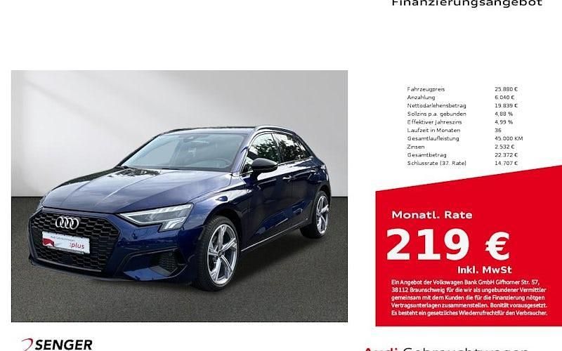 Blau Gebraucht 2022 Audi A3 Sportback Advanced Plus Limousine | 25.880 € (Fairer Preis) - Bild 1/4