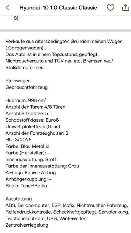 Gebraucht Hyundai i10 Classic 67 PS (49 kW) 2015 Blau Kleinwagen