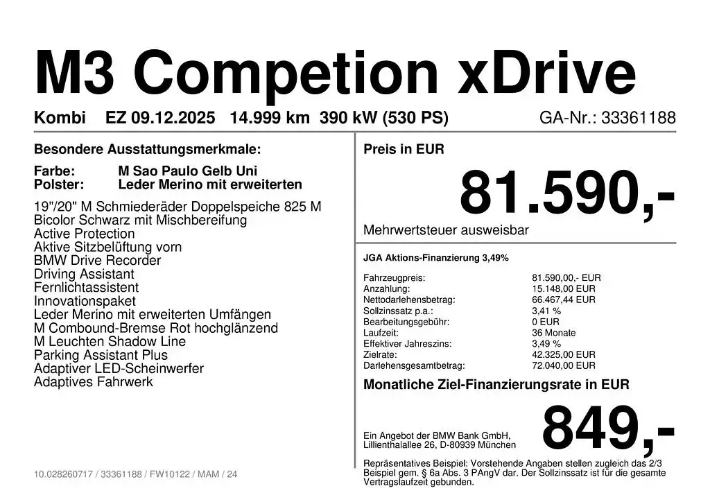 Gebraucht BMW M3 Performance 530 PS (389 kW) 2025 Gelb Kombi