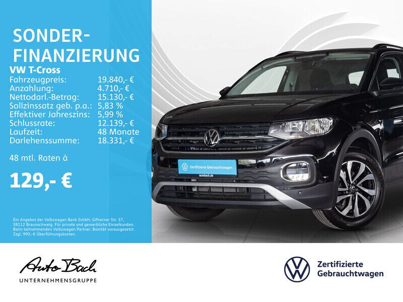 Schwarz (deep black perleffekt) Gebraucht 2023 VW T-Cross Active SUV | 19.440 € (Fairer Preis) - Bild 1/4