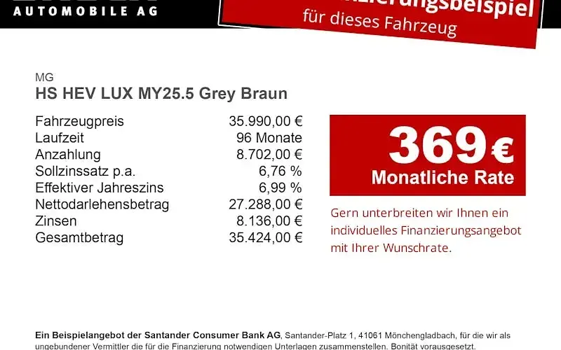Neu MG HS Luxury 224 PS (164 kW) 2026 Grau SUV