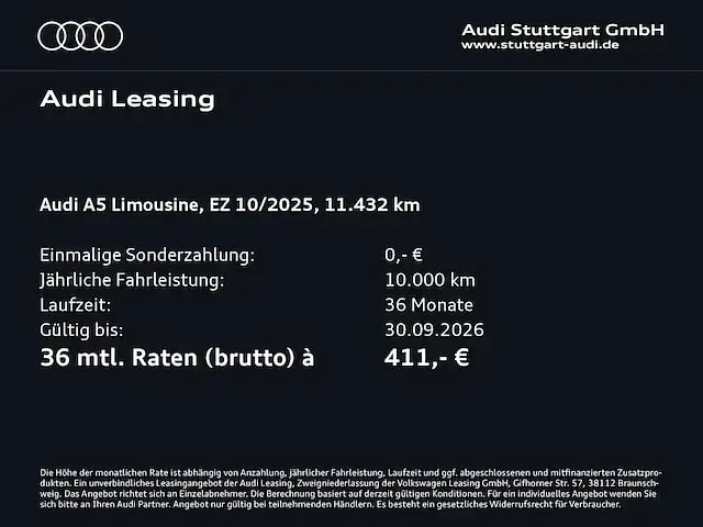 Gebraucht Audi A5 Sport 204 PS (150 kW) 2025 Gletscherweiß metallic Limousine