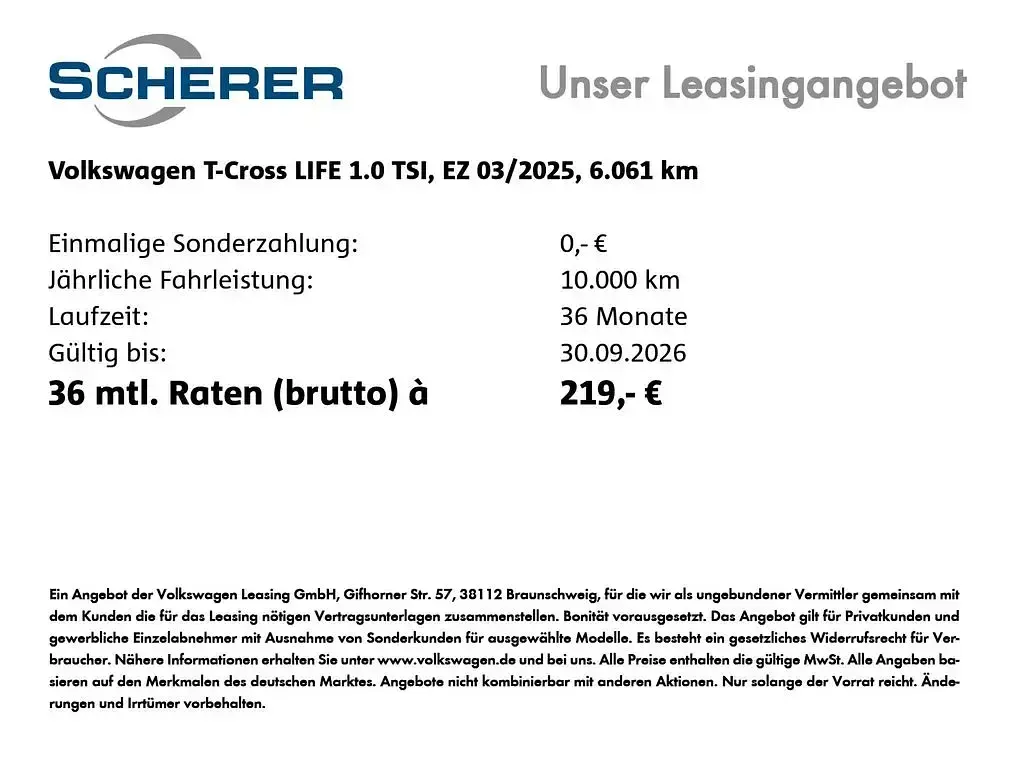 Gebraucht VW T-Cross Life 95 PS (69 kW) 2025 Clear blue metallic (metallic) SUV