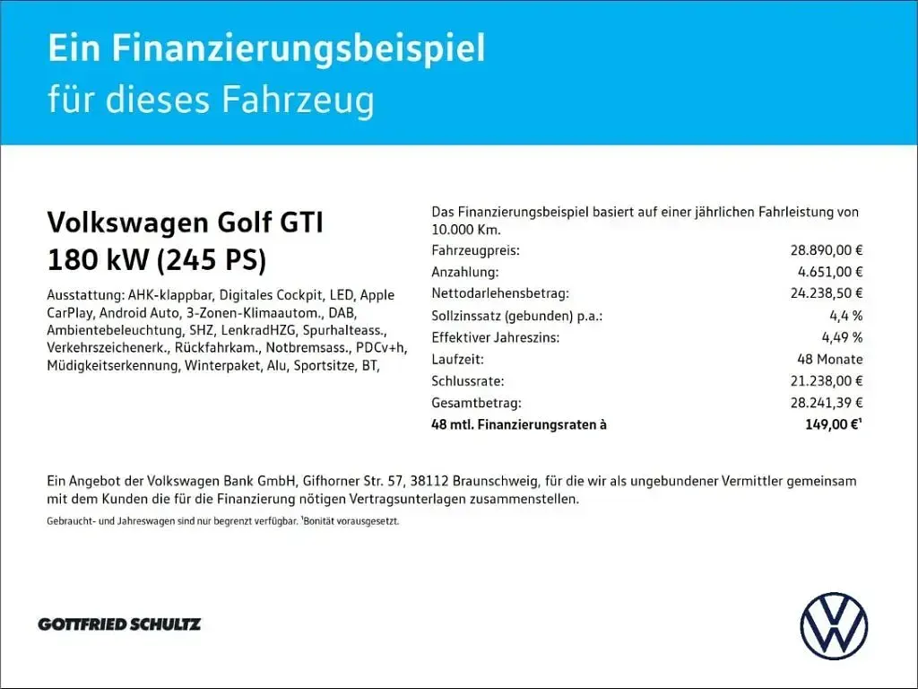 Usata VW Golf VIII GTI 245 CV (180 kW) 2024 Bianco Berlina