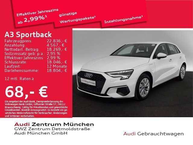 Weiß Gebraucht 2021 Audi A3 Sportback e-tron Design Limousine | 25.342 € (Fairer Preis) - Bild 1/2
