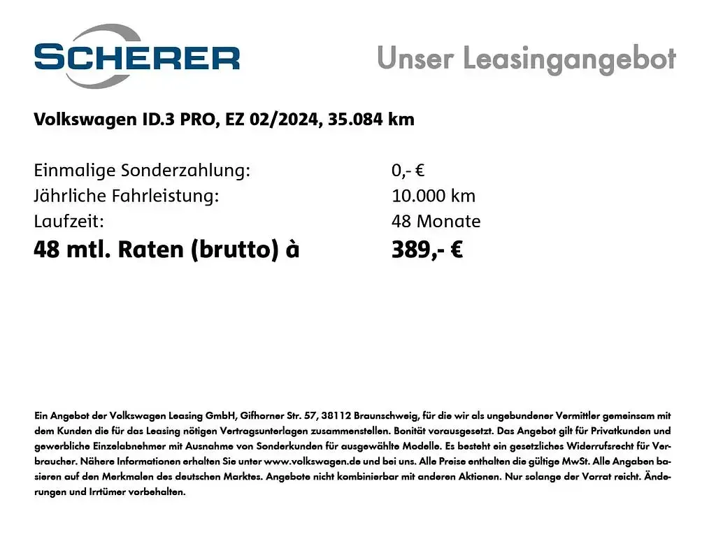 Gebraucht VW ID.3 Pro 150 kW (204 PS) 2024 Grau Kleinwagen