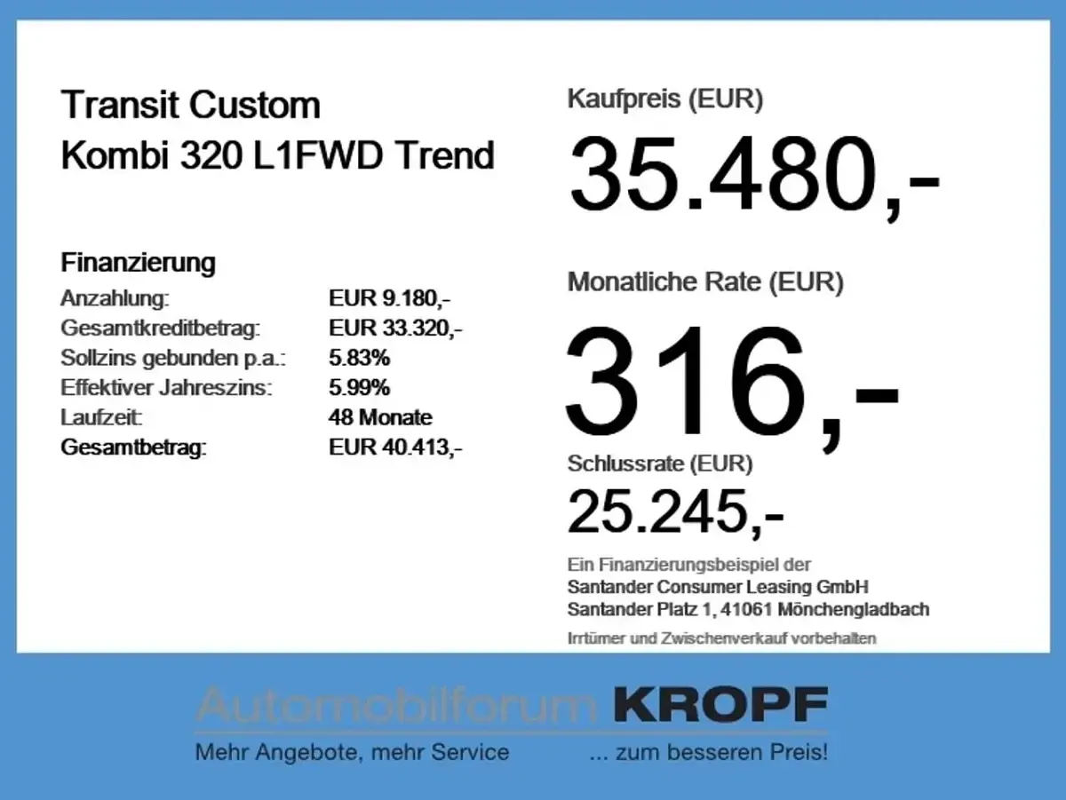 Neu Ford Transit Custom Trend 110 PS (80 kW) 2025 Frostweiß Kombi