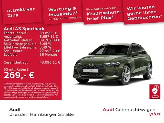 Gebraucht Audi A3 Sportback e-tron Advanced Plus 204 PS (150 kW) 2025 Distriktgrün metallic Kleinwagen