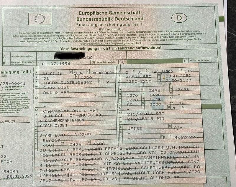 Gebraucht Chevrolet Astro 190 PS (139 kW) 1996 Weiß Van / Kleinbus