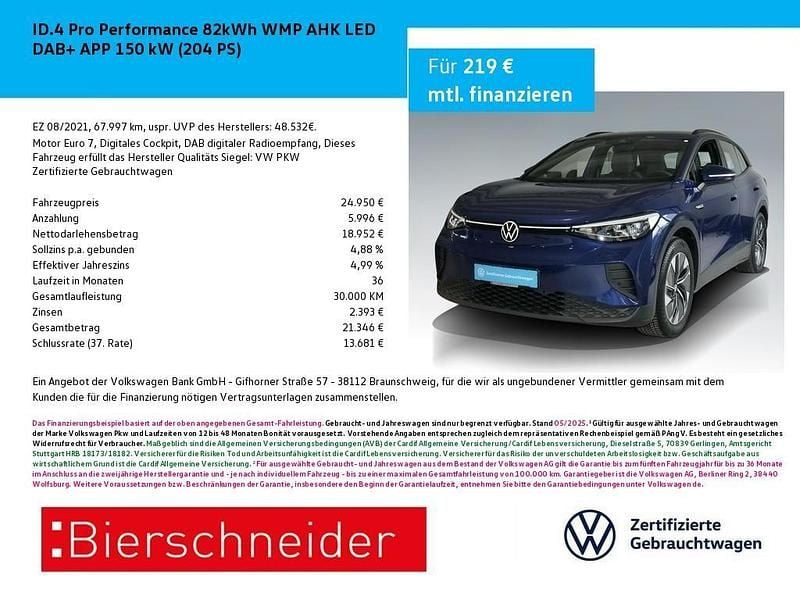 Blau Gebraucht 2021 VW ID.4 Pro Performance SUV | 24.450 € (Fairer Preis) - Bild 1/4
