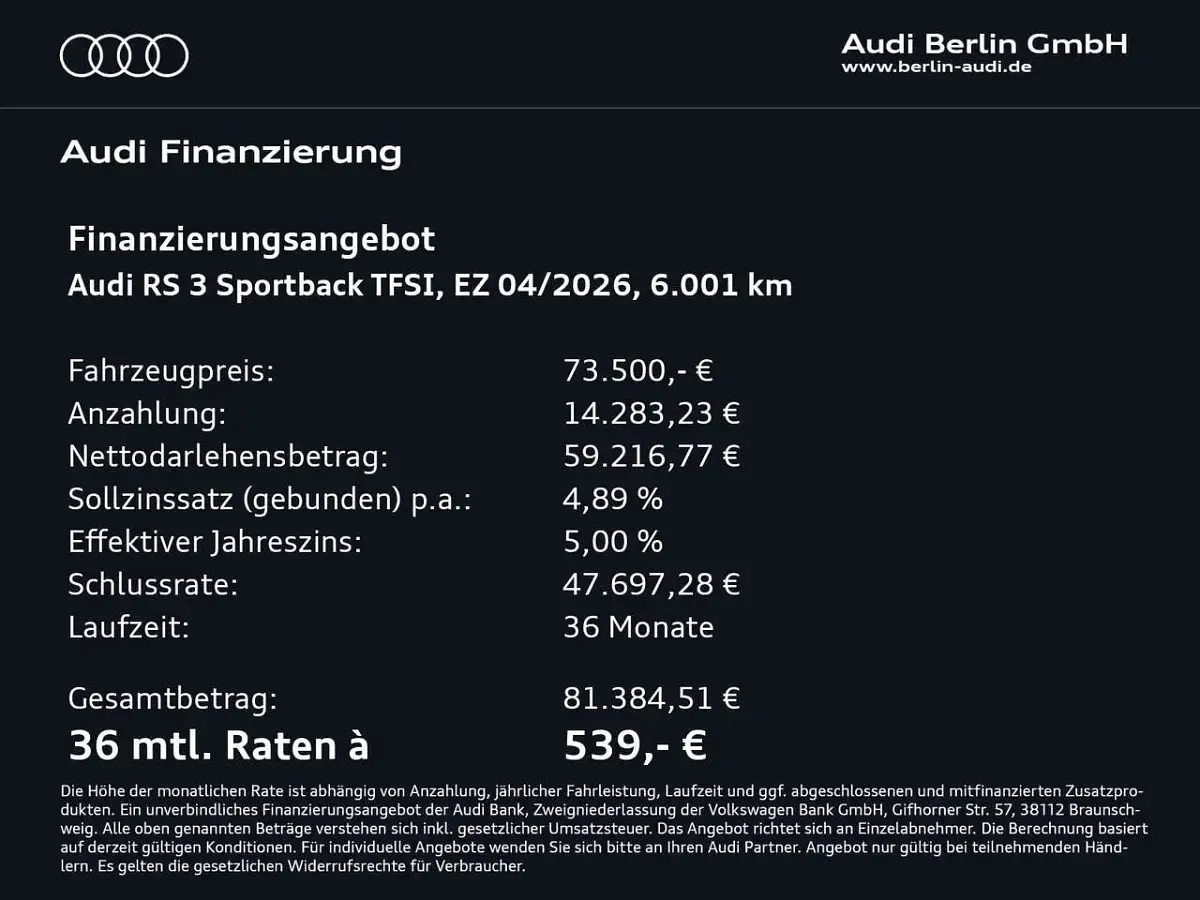 Gebraucht Audi RS3 400 PS (294 kW) 2026 Mythosschwarz metallic Limousine
