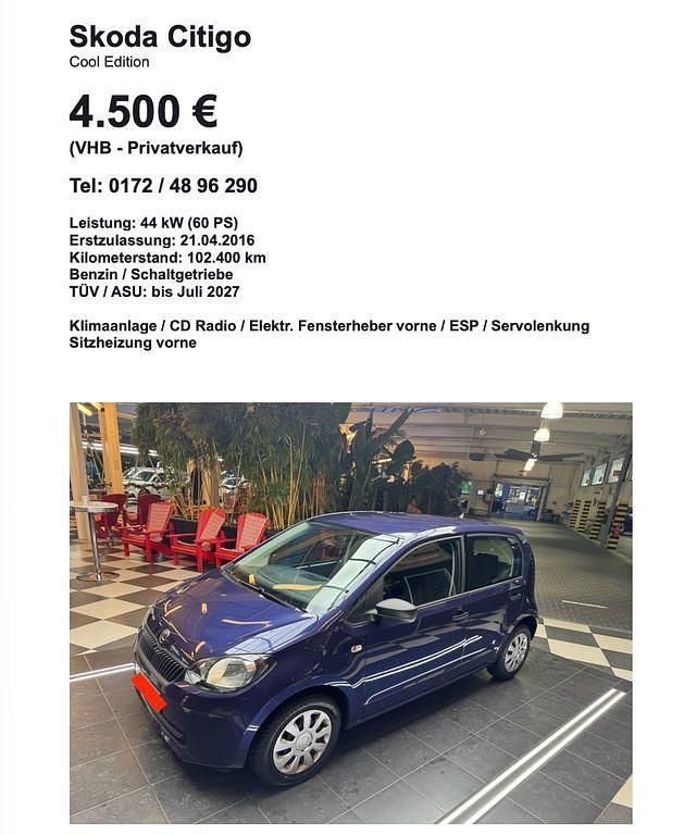 Gebraucht Skoda Citigo Cool Edition 60 PS (44 kW) 2016 Blau Kleinwagen