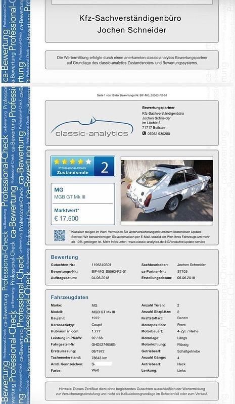 Gebraucht MG B GT 95 PS (69 kW) 1972 Weiß Coupé