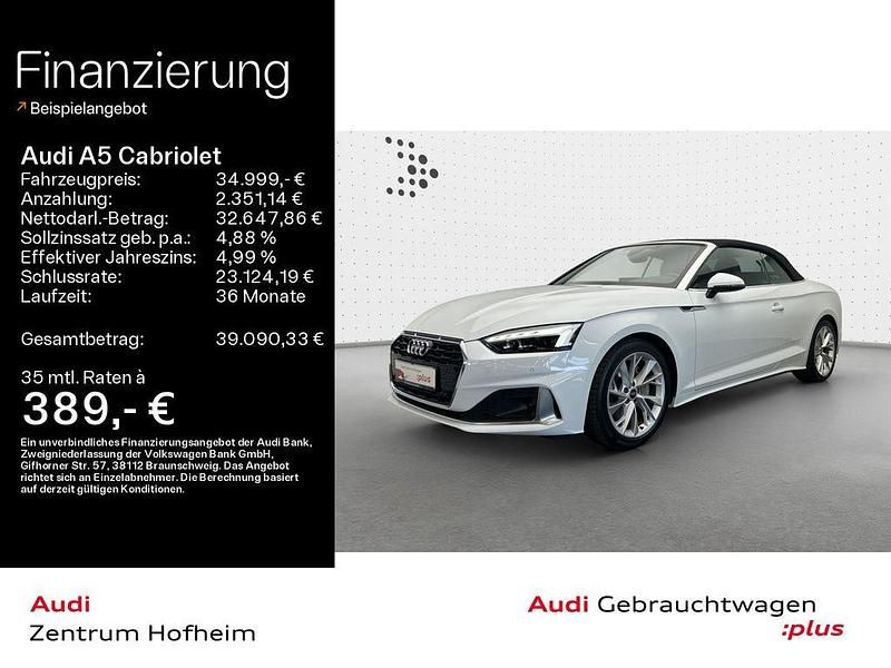 Gletscherweiß metallic Gebraucht 2022 Audi A5 Cabriolet Advanced Cabrio | 34.999 € (Guter Preis) - Bild 1/4