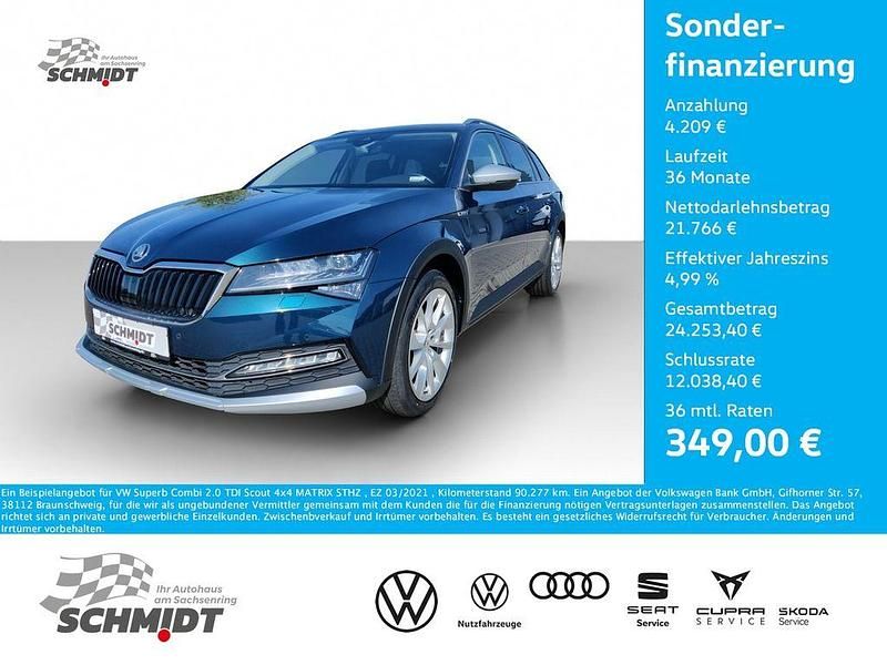 Blau Gebraucht 2021 Skoda Superb Scout 4x4 Kombi | 25.975 € (Superpreis) - Bild 1/4