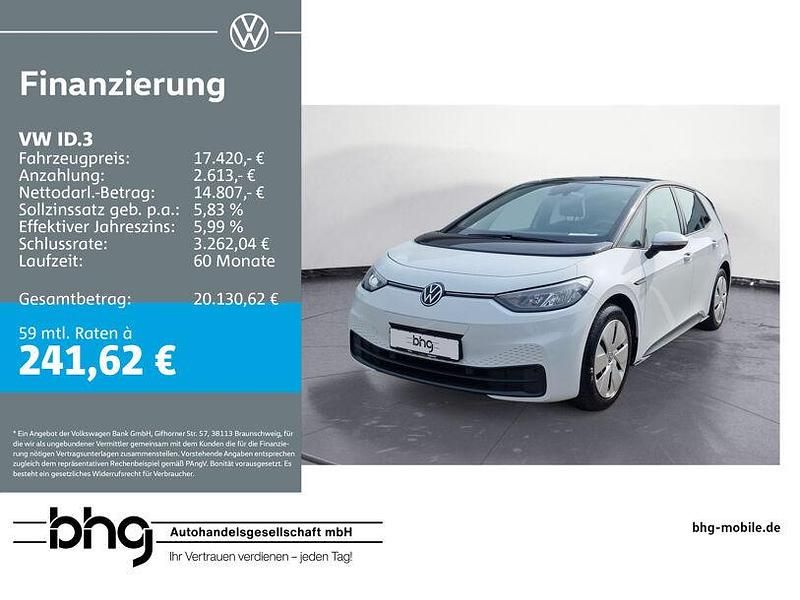 Gletscherweiß metallic/schwarz Gebraucht 2021 VW ID.3 Pure Kleinwagen | 17.420 € (Guter Preis) - Bild 1/4