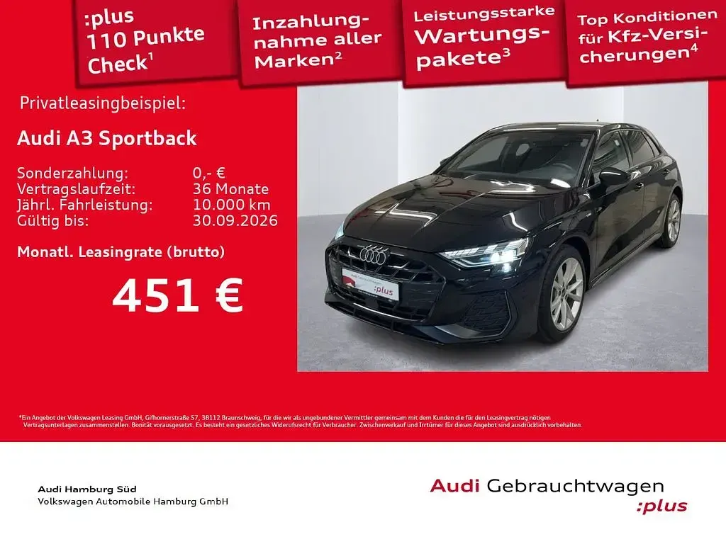 Gebraucht Audi A3 S-Line 204 PS (150 kW) 2025 0e mythosschwarz metallic Limousine