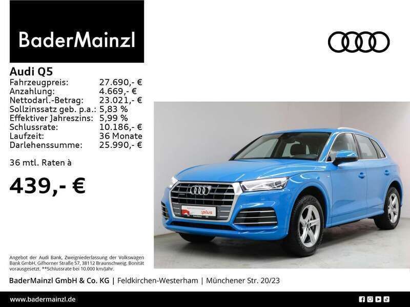 Turboblau uni Gebraucht 2020 Audi Q5 Sport SUV | 27.690 € (Guter Preis) - Bild 1/3