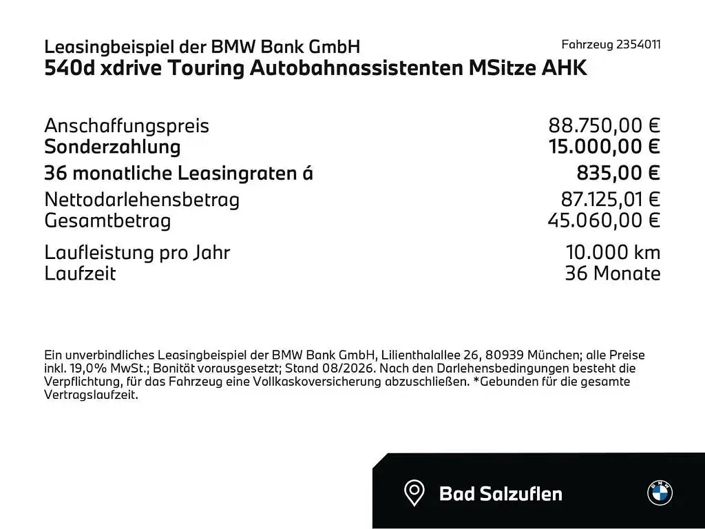 Neu BMW 540 Sport Line 303 PS (222 kW) 2026 Grau Kombi
