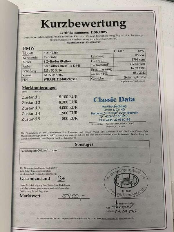 Silber Gebraucht 1998 BMW 318 Cabriolet Sport Line Cabrio | 5.600 € (Fairer Preis) - Bild 1/4