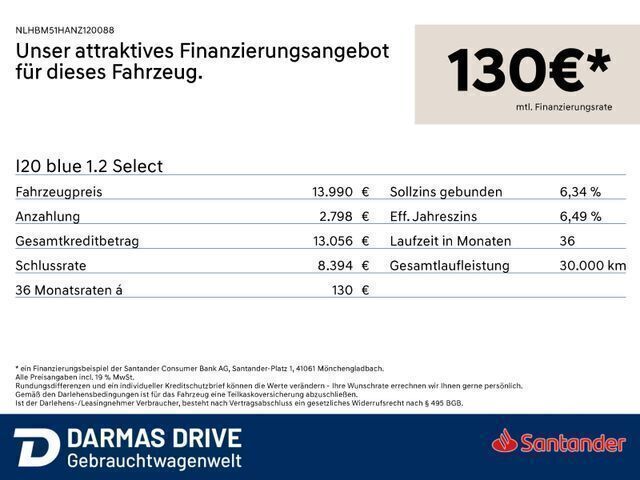Weiss Gebraucht 2022 Hyundai i20 Select | 13.990 € (Guter Preis) - Bild 1/1