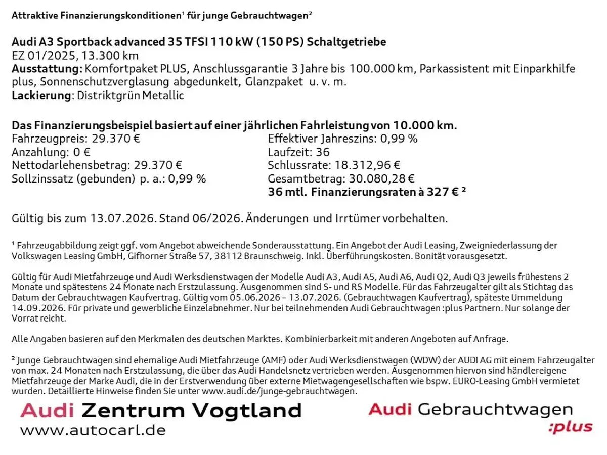 Gebraucht Audi A3 Ambiente 150 PS (110 kW) 2025 Distriktgrün metallic Limousine
