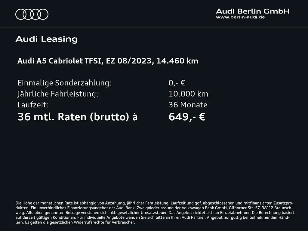 Gebraucht Audi A5 Cabriolet Sport 150 PS (110 kW) 2023 Brillantschwarz Cabrio